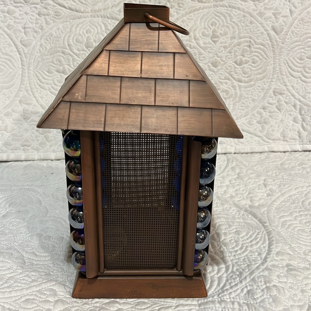 Set of 2 Japanese architectural blue glass marble lanterns - Picture 3 of 16